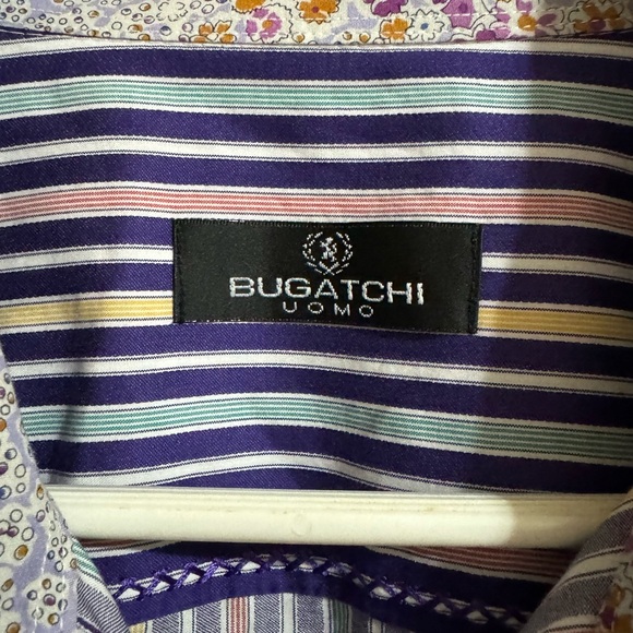 BUGATCHI UOMO Men's Long Sleeve Classic Fit Striped Designer Shirt Size XL - Picture 3 of 10